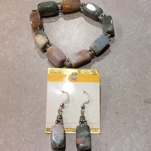 FASHION JEWELRY Women's Multi-Gemstones Stretch Bracelet w/Matching Earrings